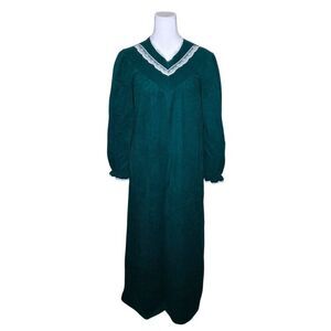 Vintage 70s Vassarette Long Zip Up Velour Housecoat Robe Womens Size S Green